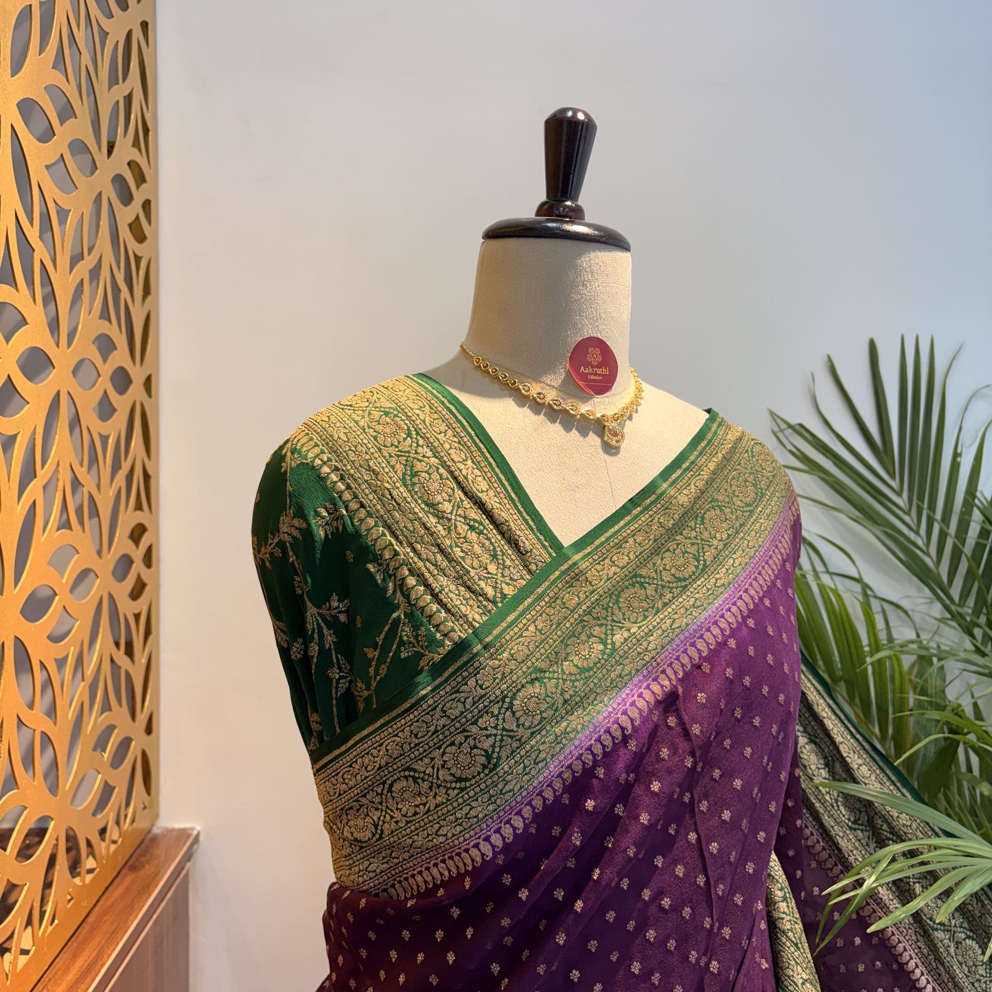 Wine Banarasi Pure Crepe Saree