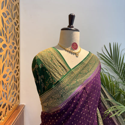 Wine Banarasi Pure Crepe Saree
