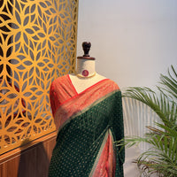 Green Banarasi Pure Crepe Saree