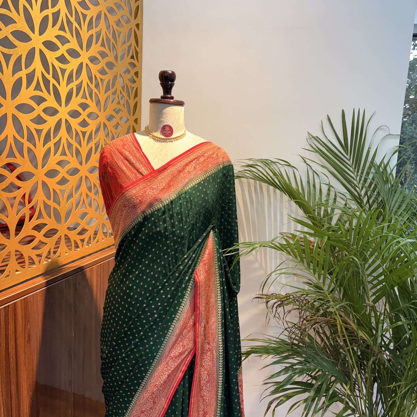 Green Banarasi Pure Crepe Saree