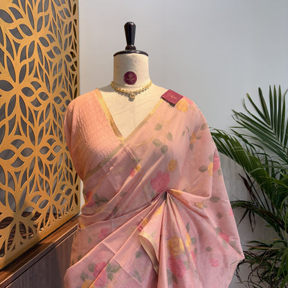 Pastel Pink Woven Cotton Saree