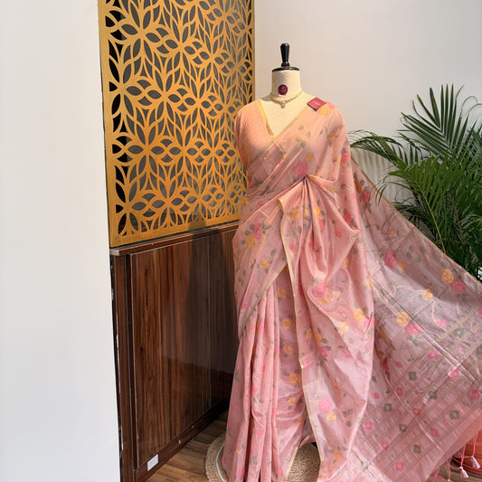 Pastel Pink Handloom Cotton Saree