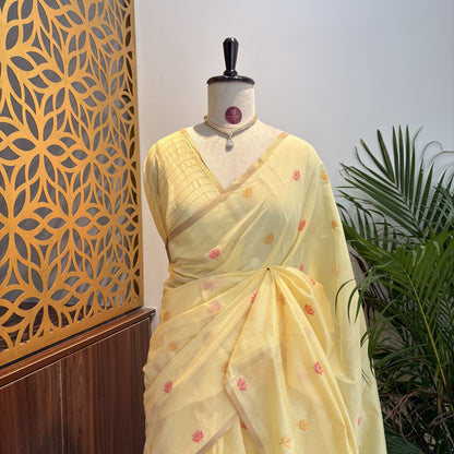 Butter Yellow Woven Cotton Saree