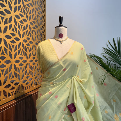 Pista Green Woven Cotton Saree