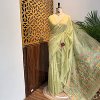 Pista Green Woven Cotton Saree