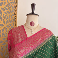 Bottle Green Banarasi Pure Crepe Saree