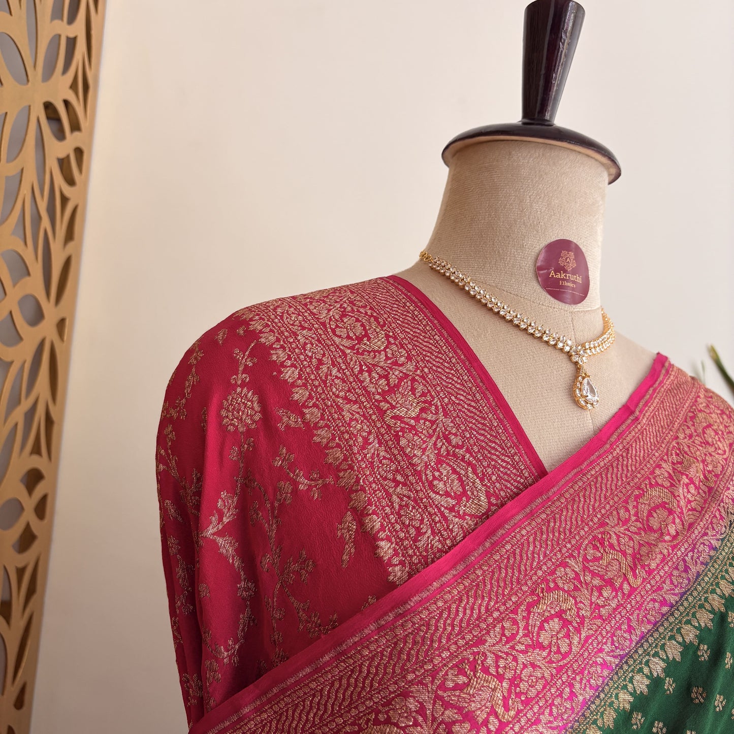 Bottle Green Banarasi Pure Crepe Saree