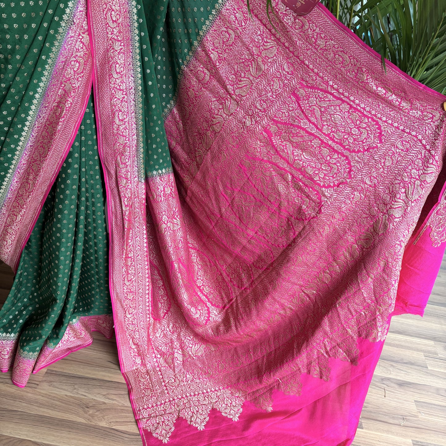 Bottle Green Banarasi Pure Crepe Saree