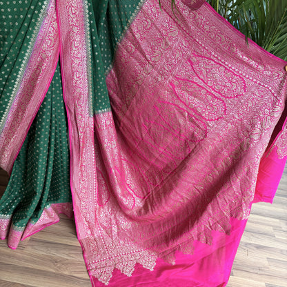 Bottle Green Banarasi Pure Crepe Saree