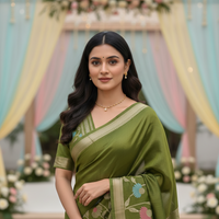 Green Semi Raw Silk Banarasi Saree
