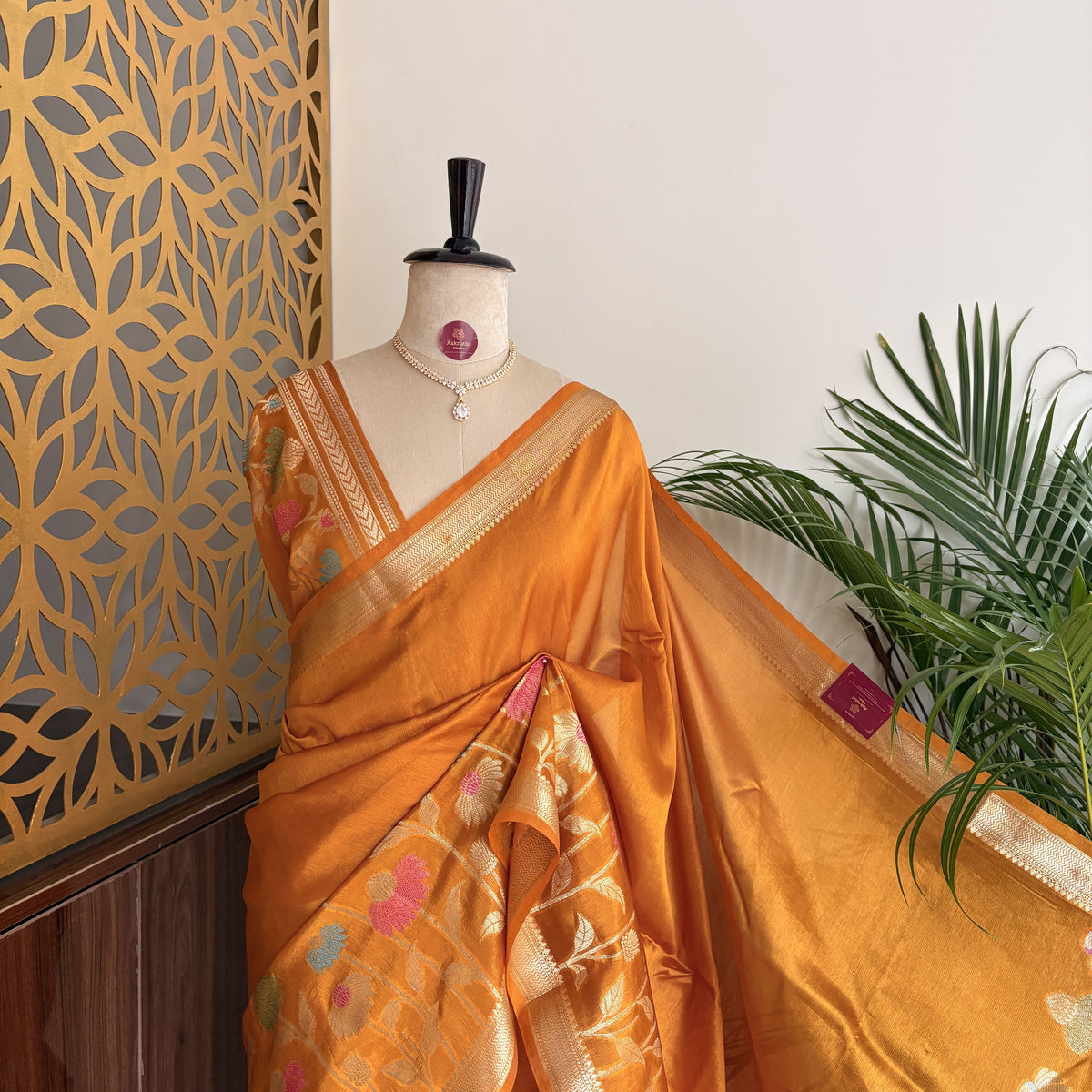 Yellow Semi Raw Silk Banarasi Saree