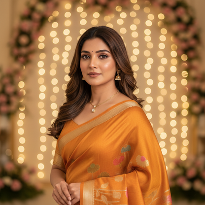 Yellow Semi Raw Silk Banarasi Saree