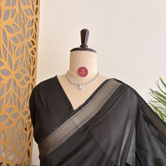 Black Semi Raw Silk Banarasi Saree