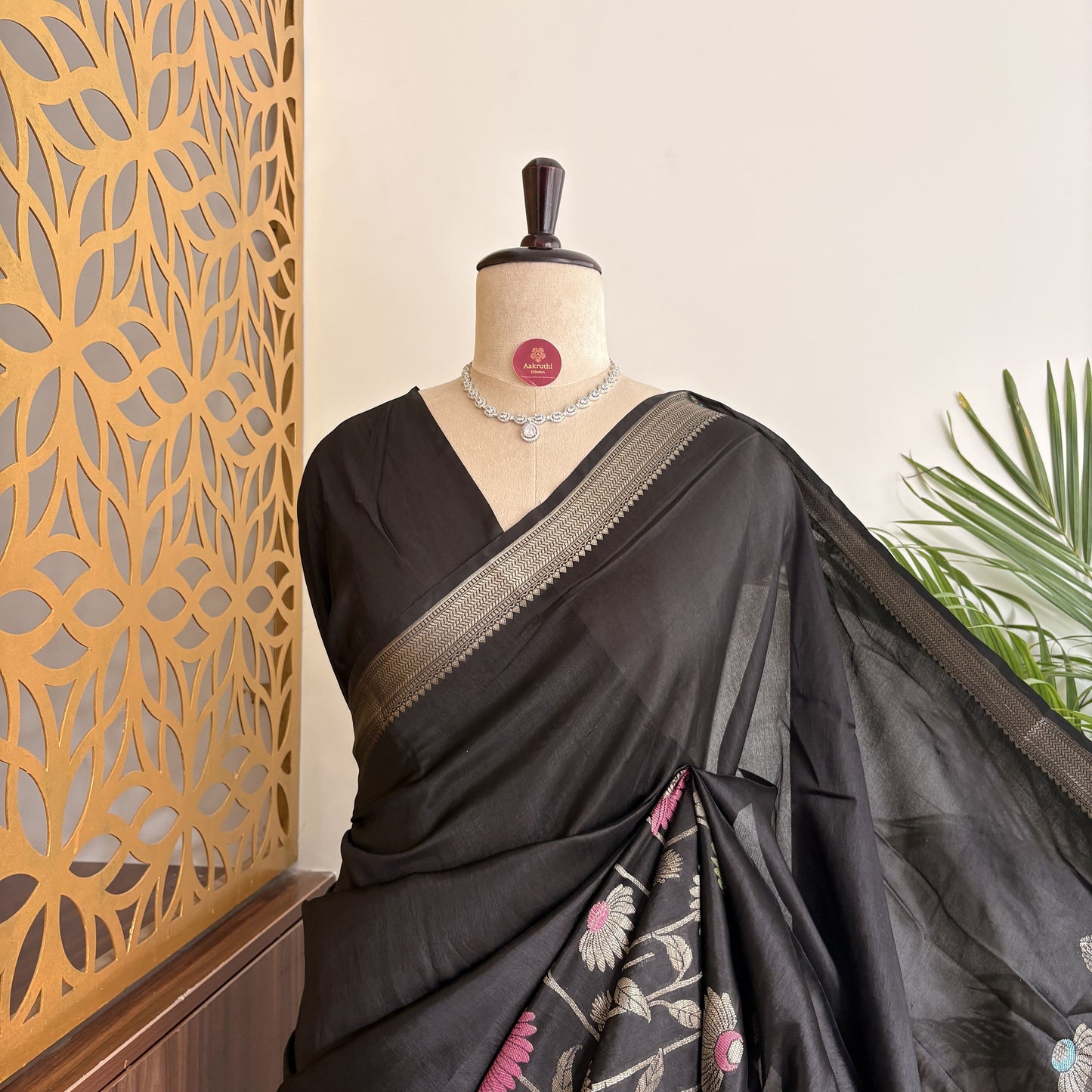 Black Semi Raw Silk Banarasi Saree