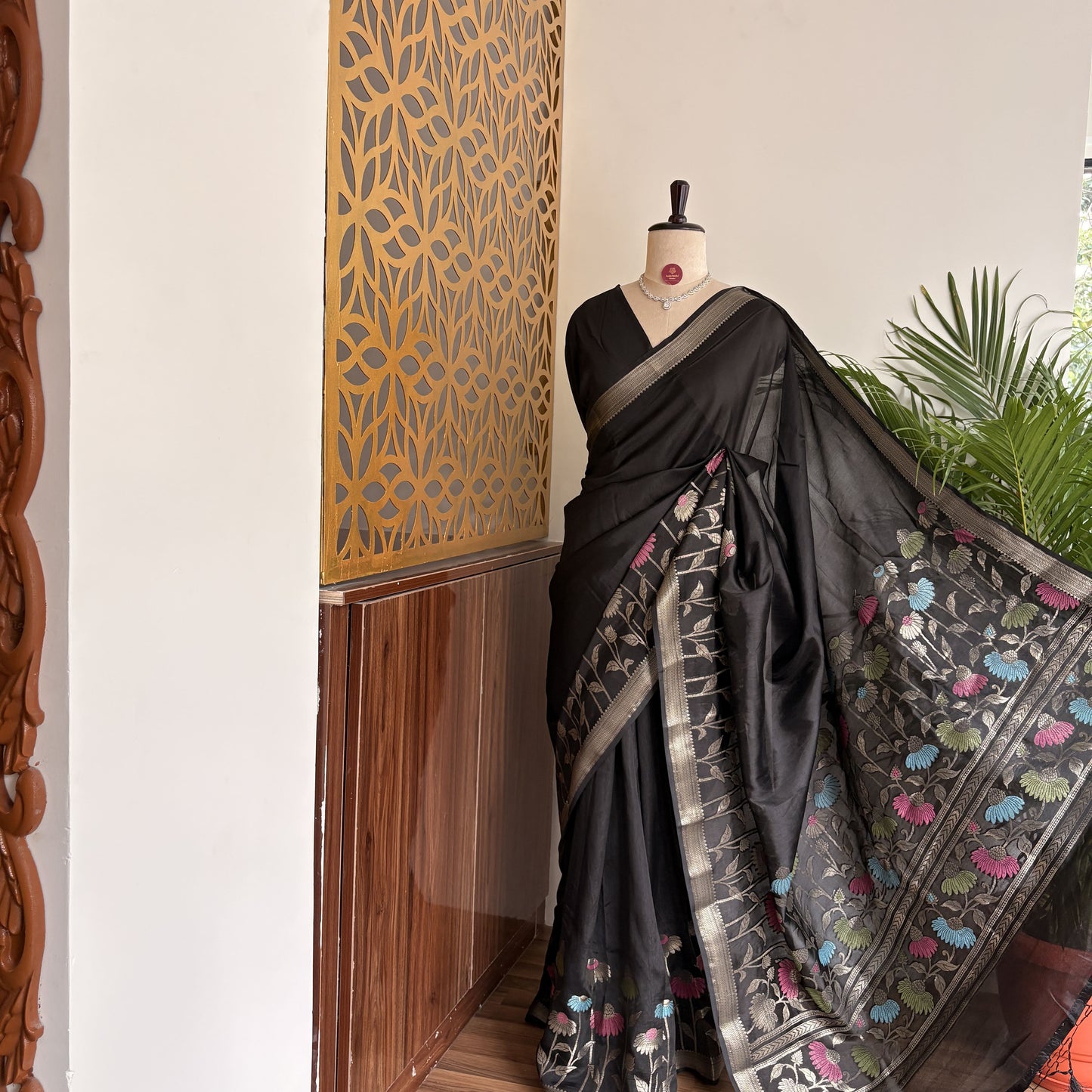 Black Semi Raw Silk Banarasi Saree
