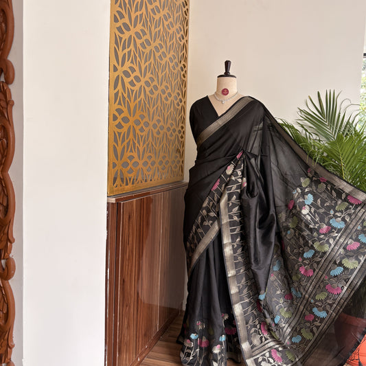 Black Semi Raw Silk Banarasi Saree