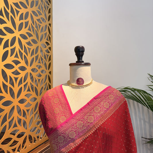 Red Banarasi Pure Crepe Saree