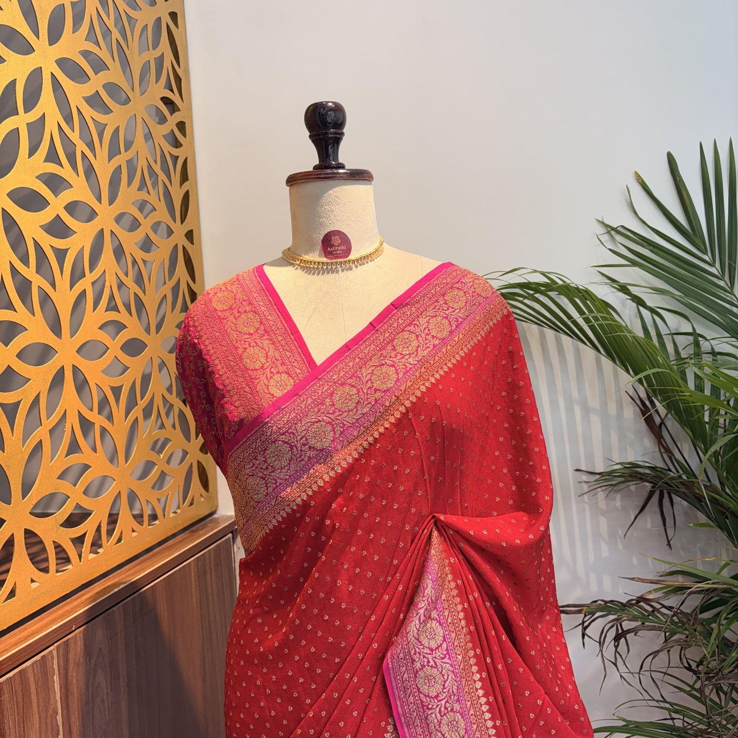 Red Banarasi Pure Crepe Saree