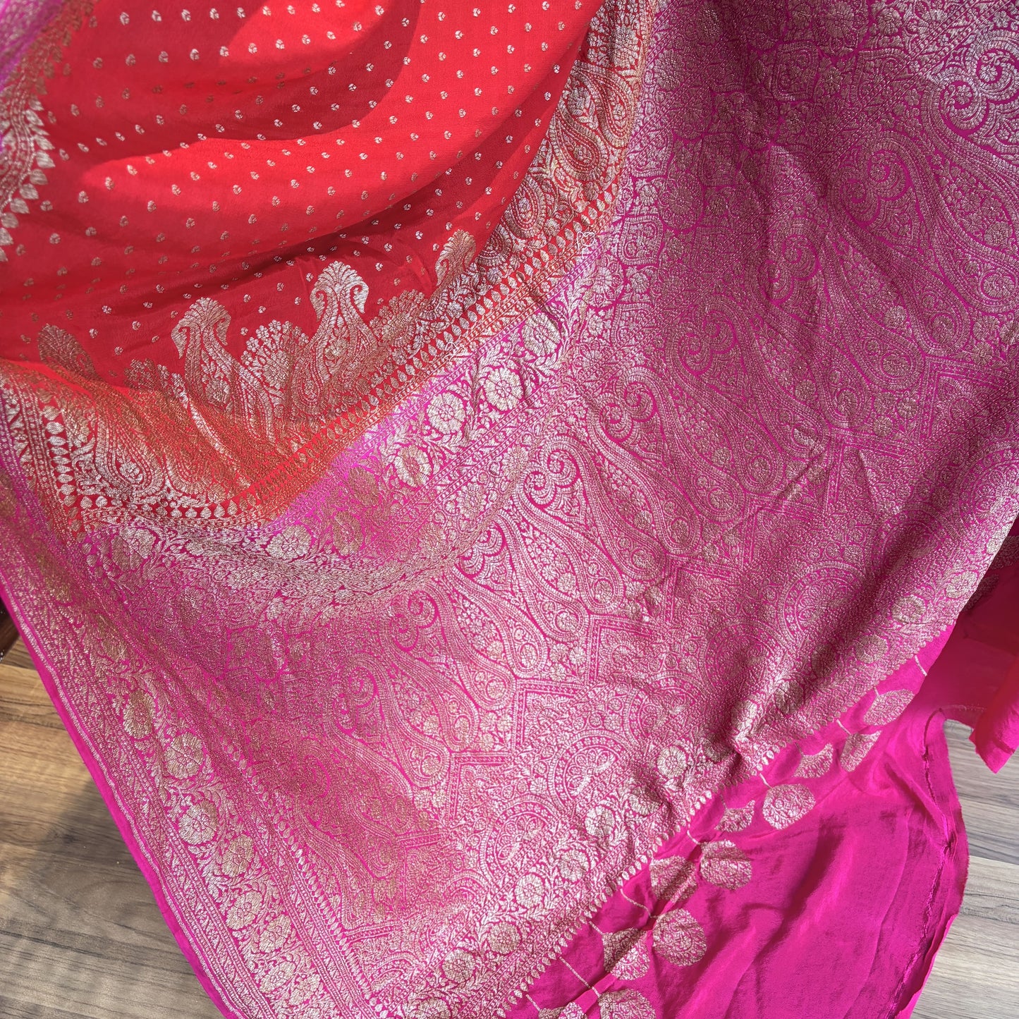 Red Banarasi Pure Crepe Saree
