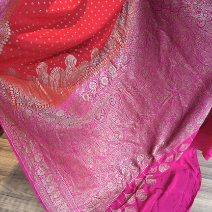 Red Banarasi Pure Crepe Saree