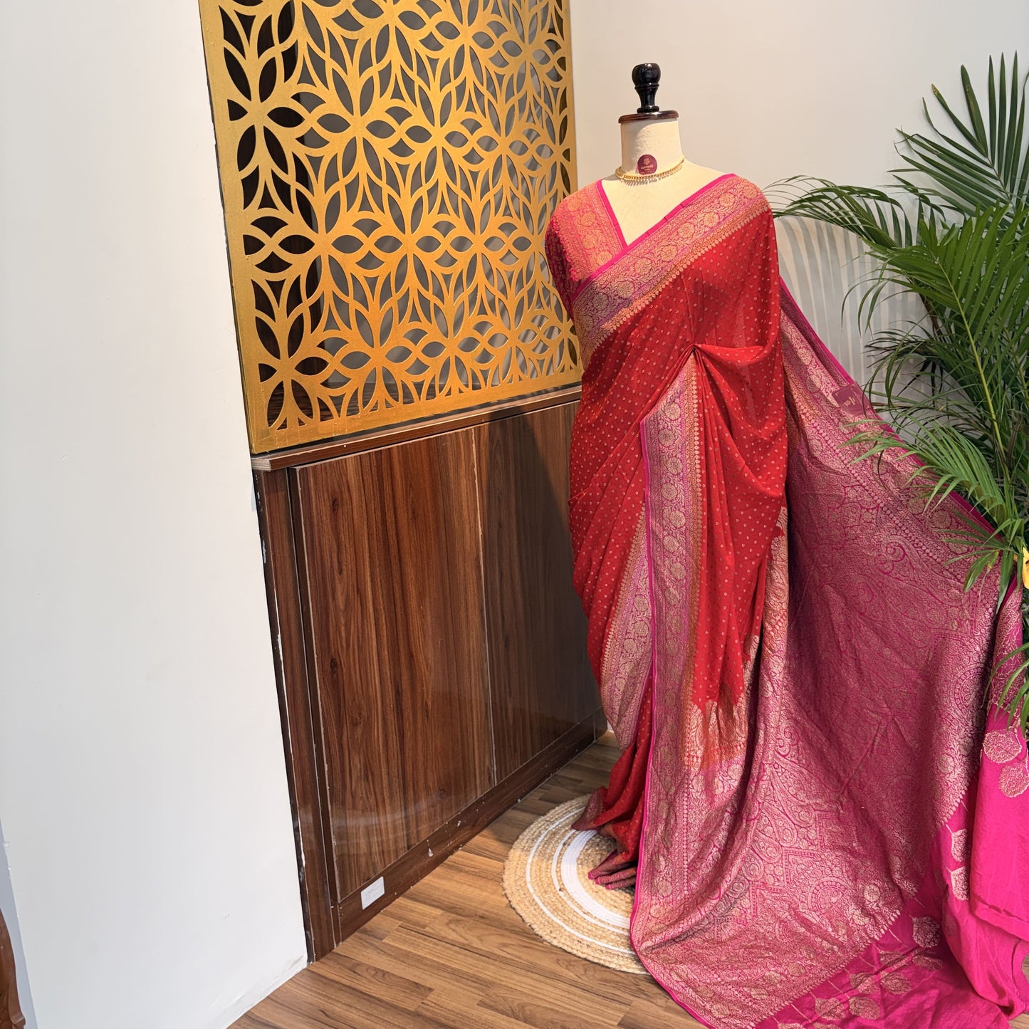 Red Banarasi Pure Crepe Saree