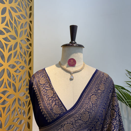 Blue Banarasi Pure Crepe Brocade Saree