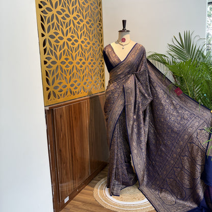 Blue Banarasi Pure Crepe Brocade Saree