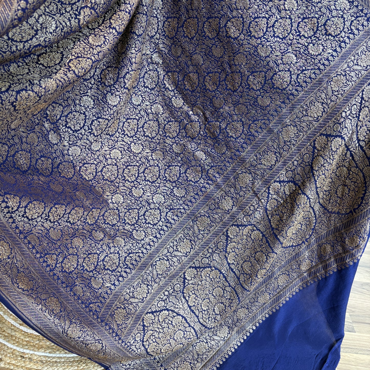 Blue Banarasi Pure Crepe Brocade Saree