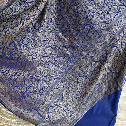 Blue Banarasi Pure Crepe Brocade Saree