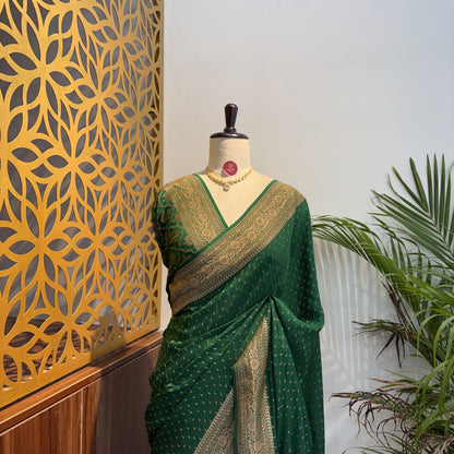 Green Banarasi Pure Crepe Saree – woven (zari) work			