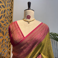 Yellow Banarasi Pure Crepe Brocade Saree