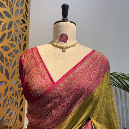 Yellow Banarasi Pure Crepe Brocade Saree