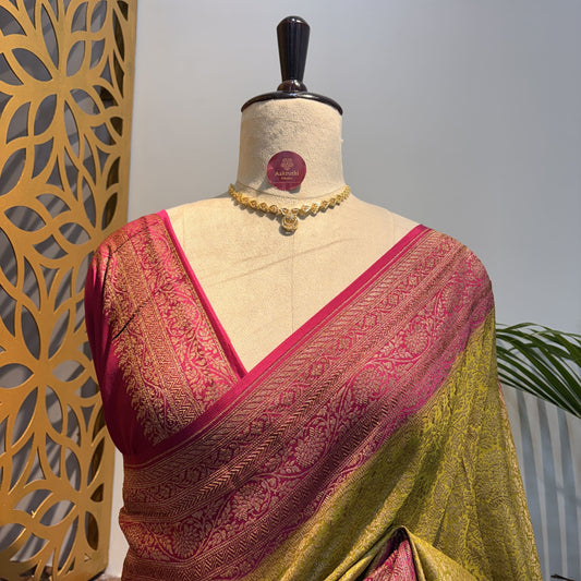 Yellow Banarasi Pure Crepe Brocade Saree