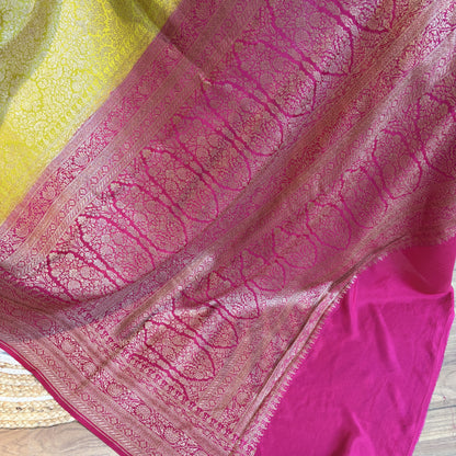 Yellow Banarasi Pure Crepe Brocade Saree