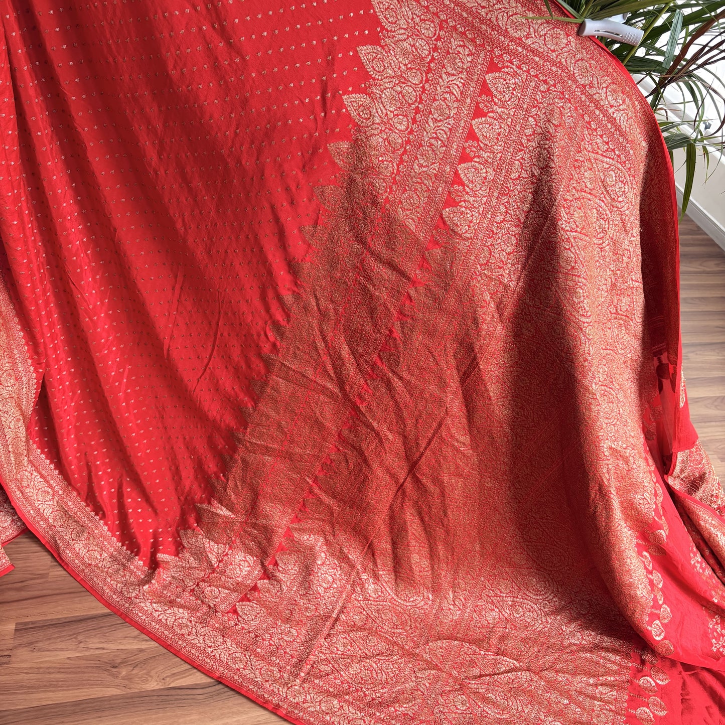 Red Banarasi Pure Crepe Saree