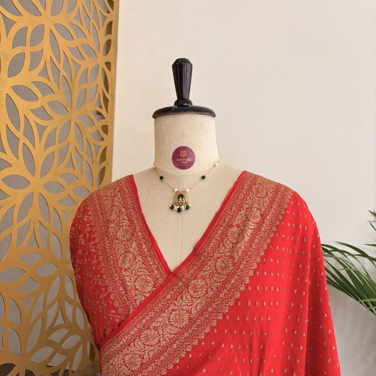Red Banarasi Pure Crepe Saree