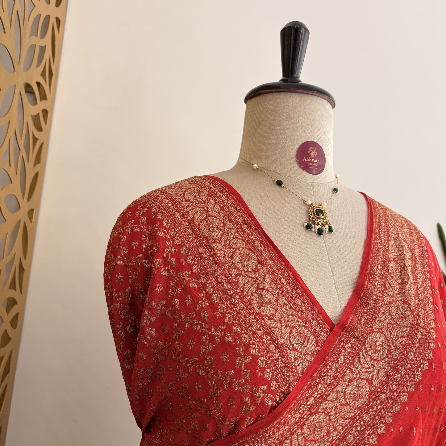 Red Banarasi Pure Crepe Saree