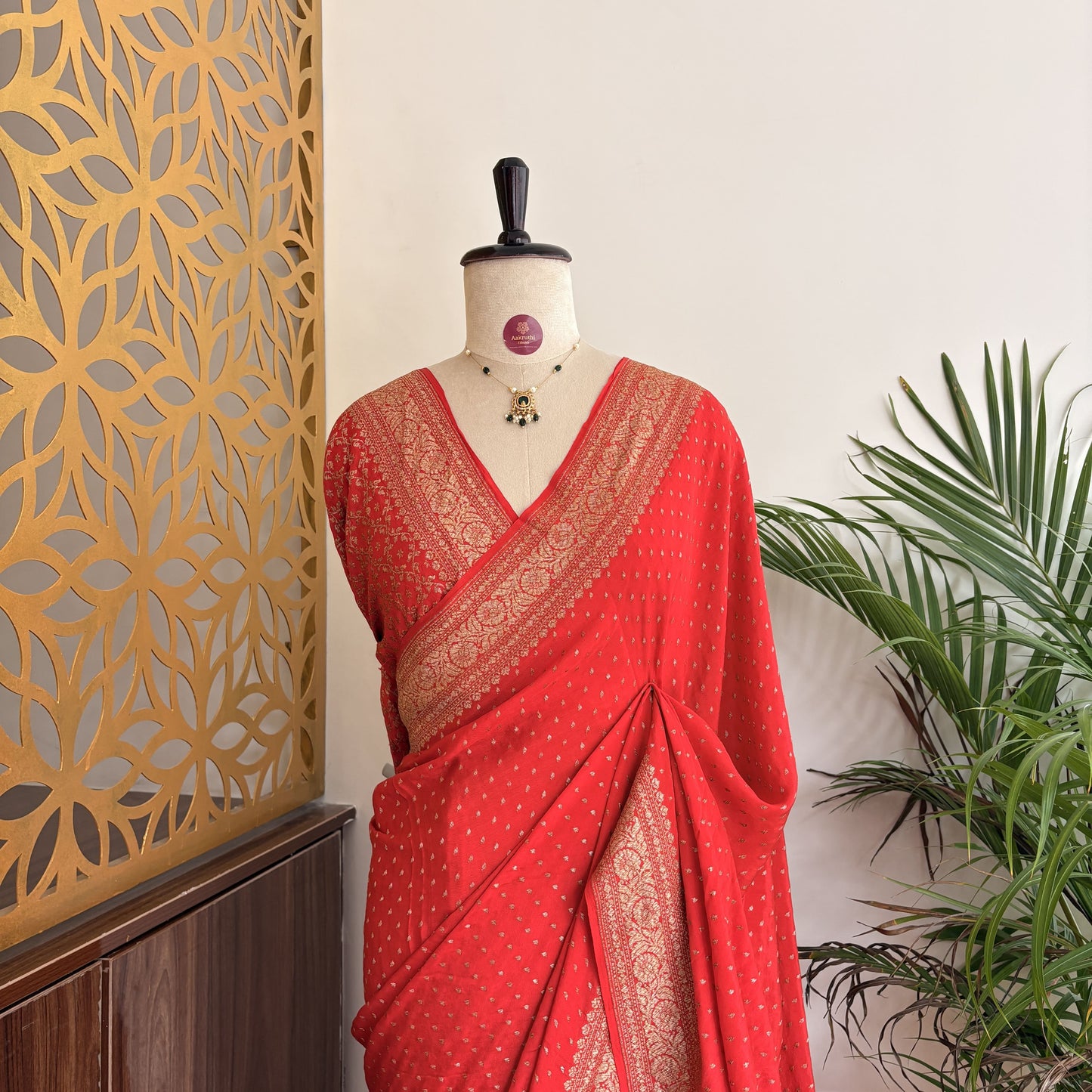 Red Banarasi Pure Crepe Saree