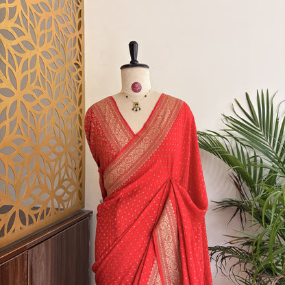 Orange Banarasi Pure Crepe Saree