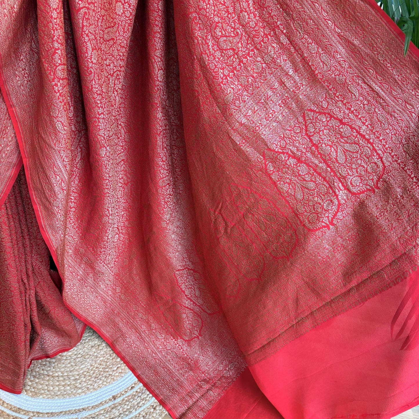 Red Banarasi Pure Crepe Brocade Saree