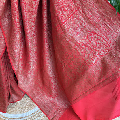 Red Banarasi Pure Crepe Brocade Saree