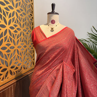 Red Banarasi Pure Crepe Brocade Saree