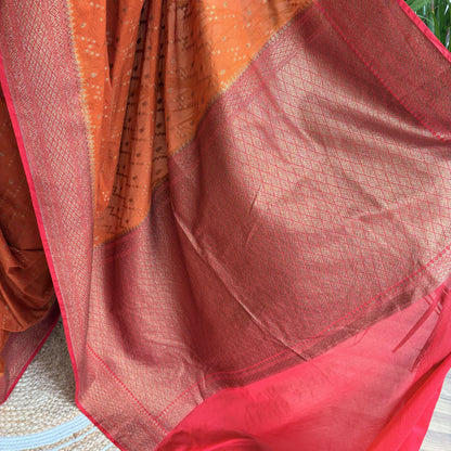 Rust Orange Crepe Georgette Semi Banarasi Saree