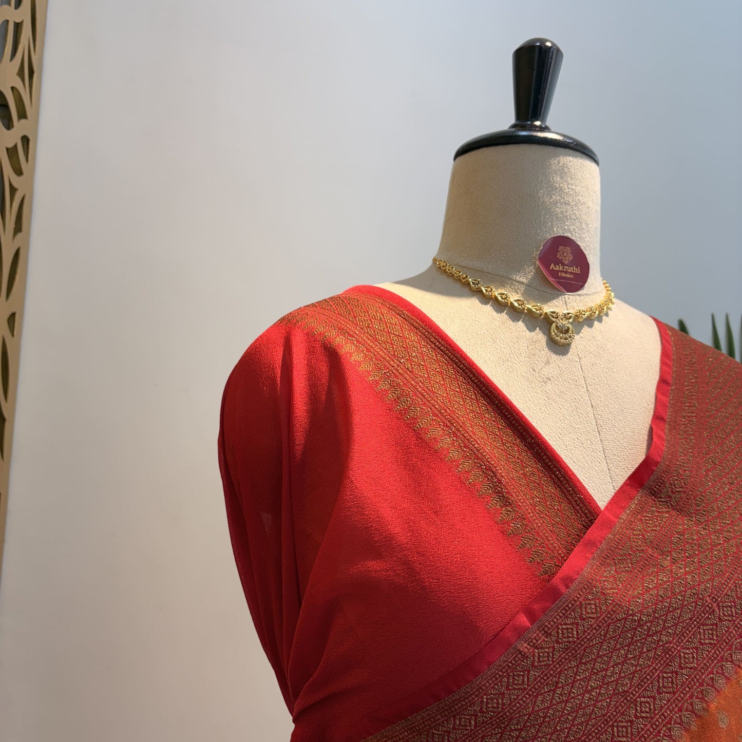 Rust Orange Crepe Georgette Semi Banarasi Saree