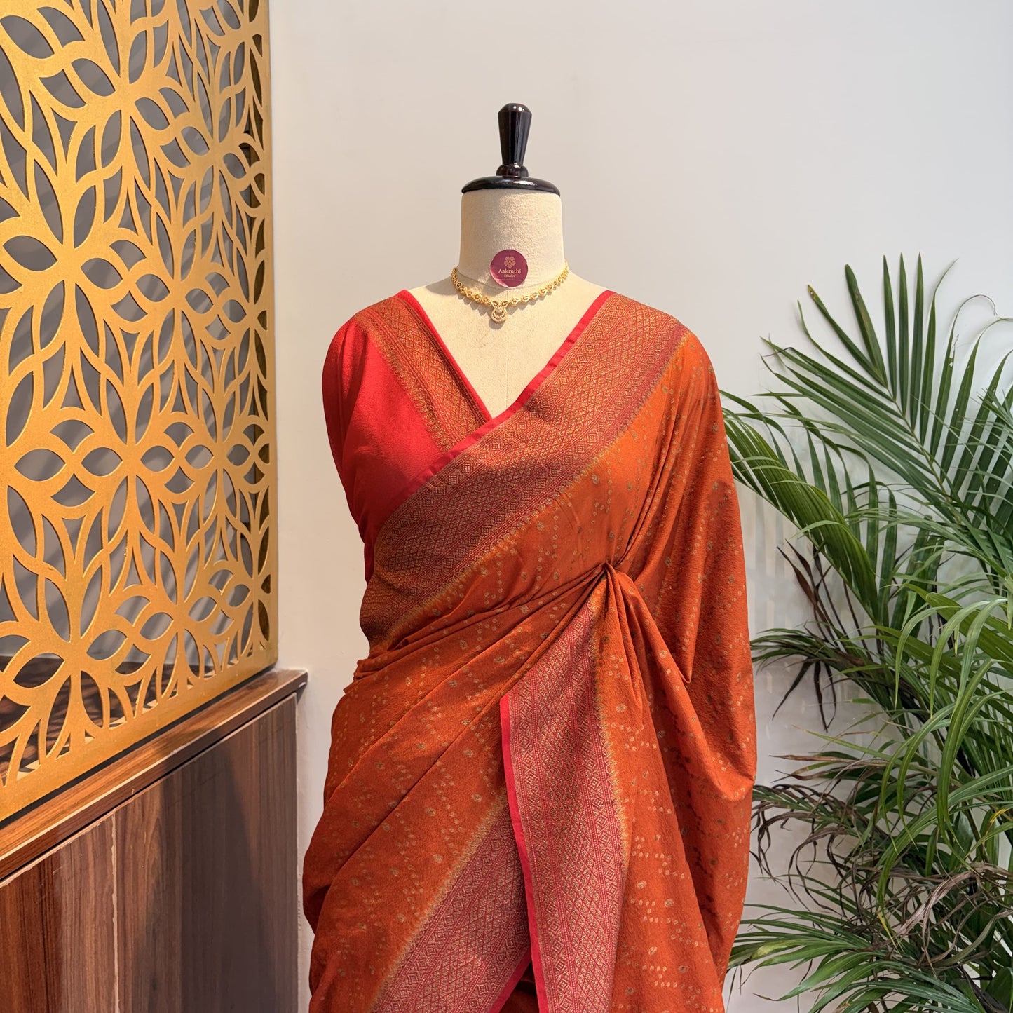 Rust Orange Crepe Georgette Semi Banarasi Saree