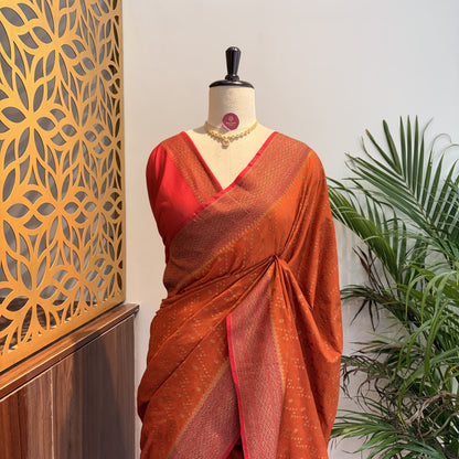 Rust Orange Crepe Georgette Semi Banarasi Saree