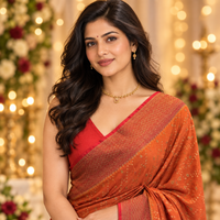Rust Orange Crepe Georgette Semi Banarasi Saree