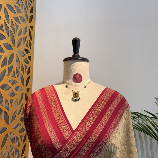 Cream Banarasi Pure Crepe Saree