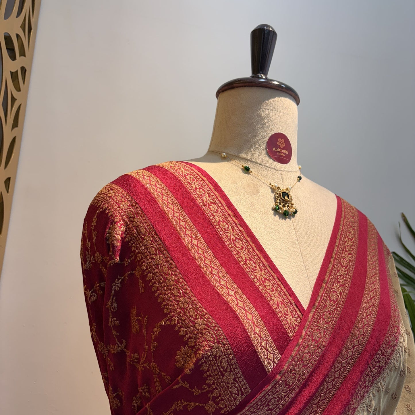 Cream Banarasi Pure Crepe Saree