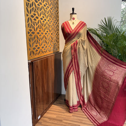 Cream Banarasi Pure Crepe Saree